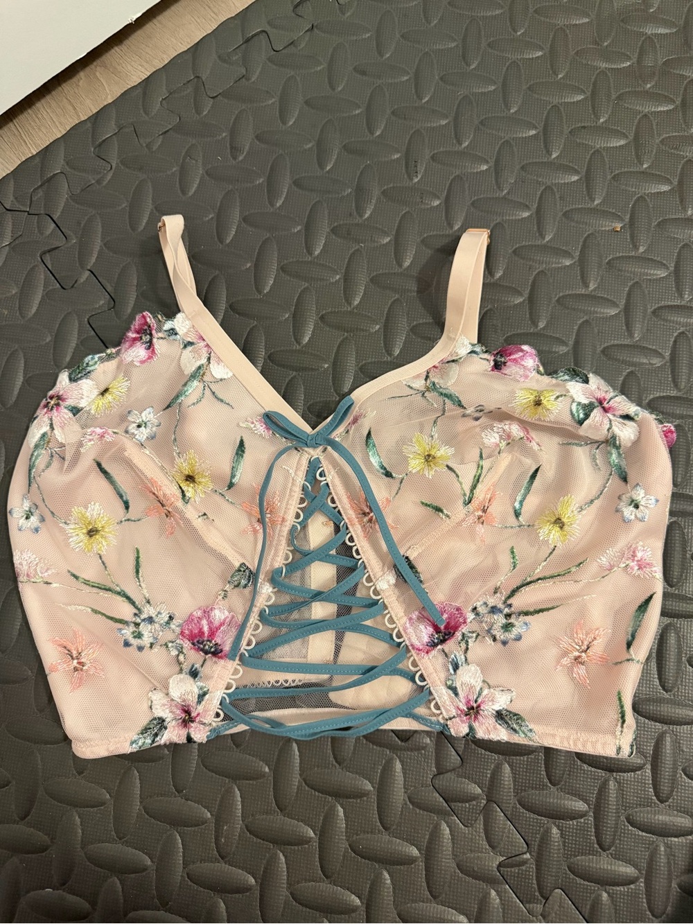 Victoria's Secret Blush Pink Floral Embroidered Lace-Up Camisole